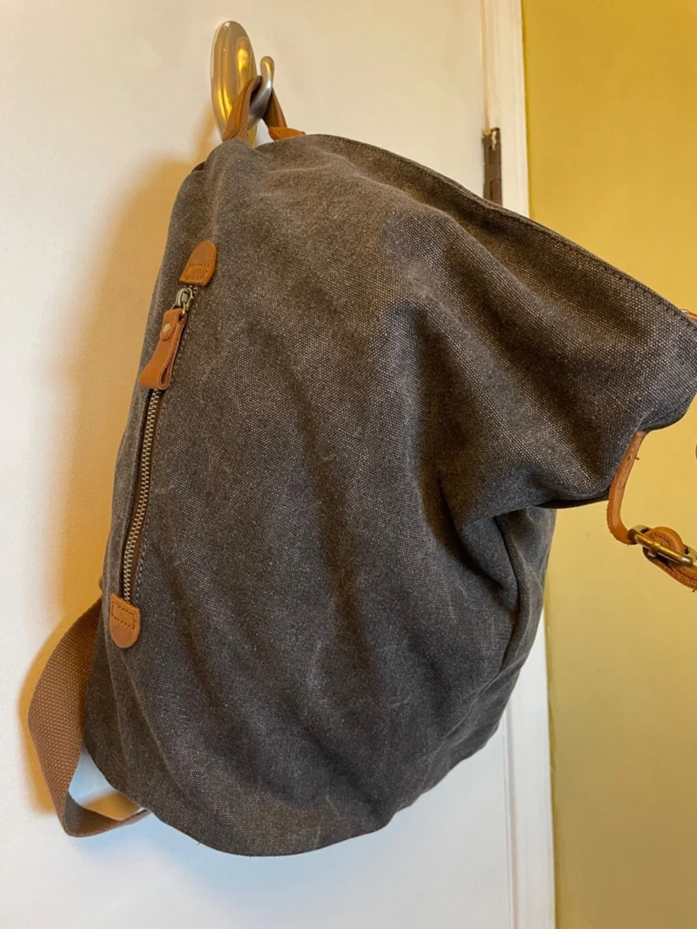 Black Denim Canvas Weekender Bag with Tan Leather Trim